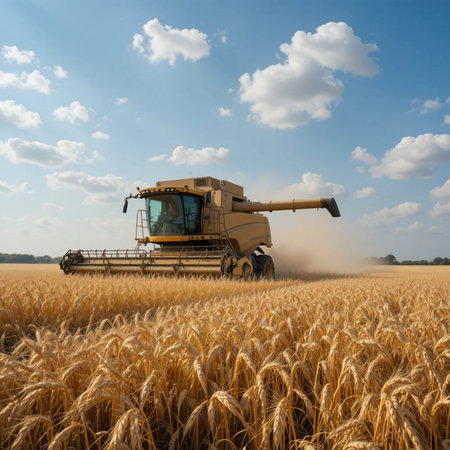 Combine harvester working on a wheat field. Harvesting concept.の素材