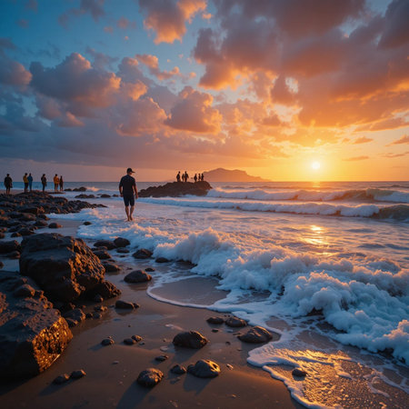 Sunset at the beach in Tenerife, Canary Islands, Spainの素材