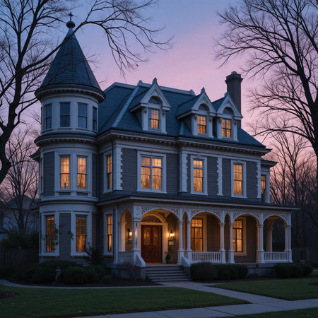 Historic mansion at sunset in Baltimoreland. The mansion was built in the 1800s.の素材