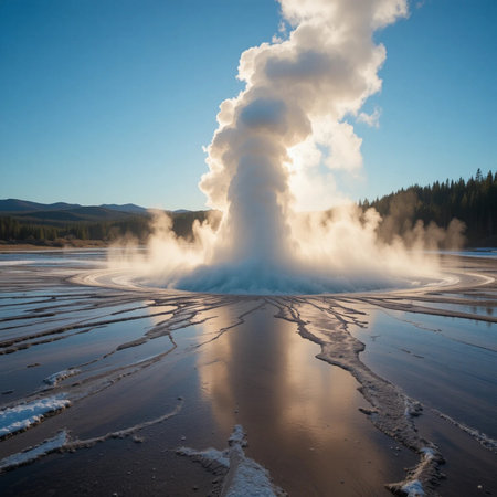 Geyser eruption in Yellowstone National Park, Wyoming, USA.の素材