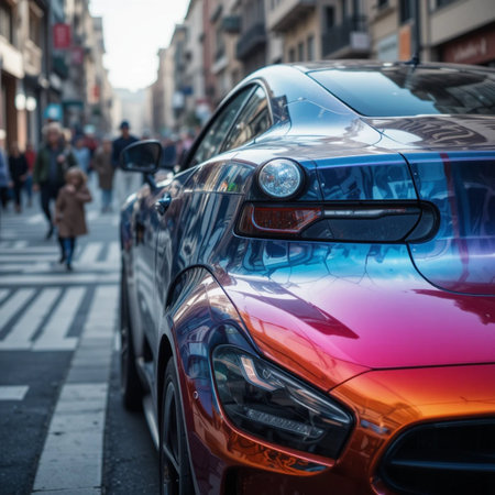 Car headlight on the street in Bordeaux, France.の素材