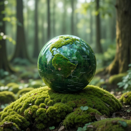 Globe in the forest. Conceptual image of environmental conservation.の素材