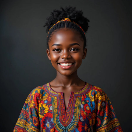 Beautiful young African woman with afro hairstyle smiling at cameraの素材