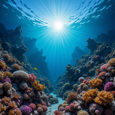 Underwater view of coral reef and tropical fish. Underwater world.の素材