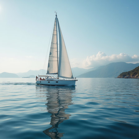 Sailing yacht in the Adriatic sea in Montenegro.の素材