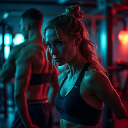 Portrait of a beautiful young woman in the gym. Fitness concept.の素材