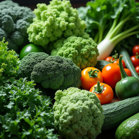 Fresh vegetables on wooden background. Healthy food concept. Selective focus.の素材