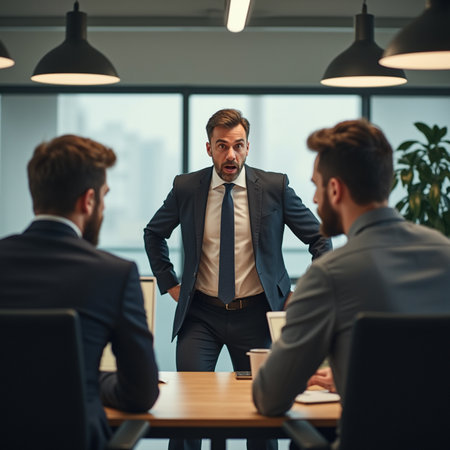 Portrait of a mature businessman talking to his colleagues in the officeの素材