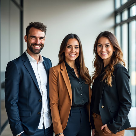 Group of business people standing in office and smiling. Business people concept.の素材