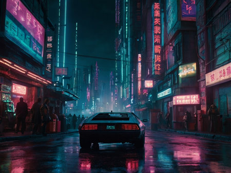 Night street scene in Hong Kong.の素材