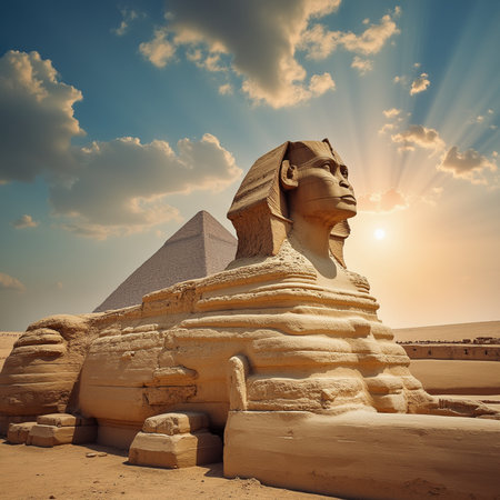 The Sphinx of Giza at sunset, Cairo, Egypt.の素材