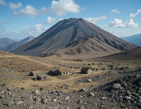 Village in the mountains of Tongariro National Park, New Zealandの素材
