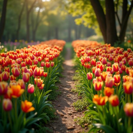 Tulip field. Beautiful spring landscape with tulip flowers.の素材