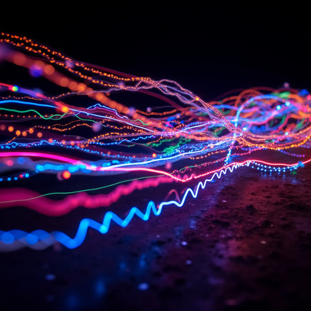 Neon abstract background with lines and bokeh. 3d renderingの素材