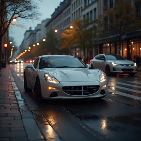 Cars on the street in the evening. The concept of urban transport.の素材