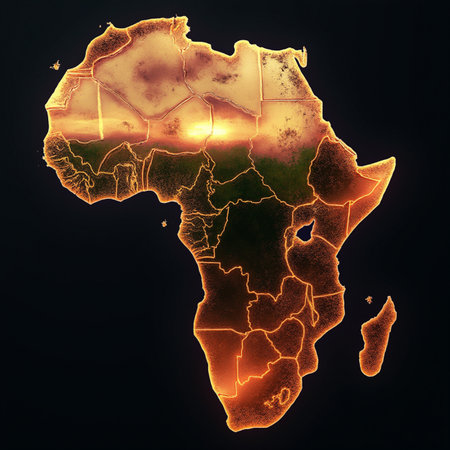 Map of Africa with borders, borders and city lights. 3d renderingの素材