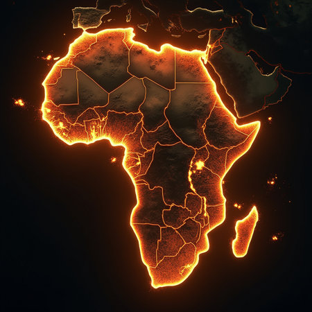Map of Africa on a dark background. Glowing map of Africa.の素材