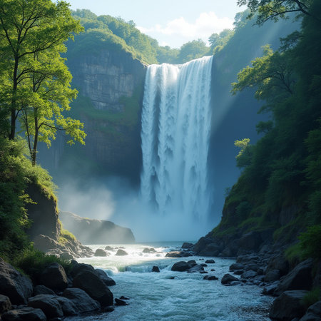 Waterfall in the forest. Waterfall in the mountains. Mountain landscape.の素材