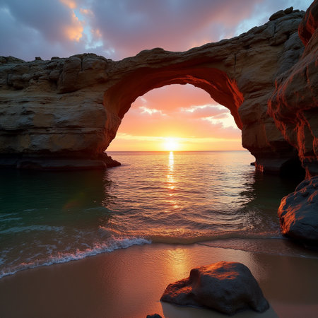 Sunset at the Arches of Algarve, Portugal.の素材