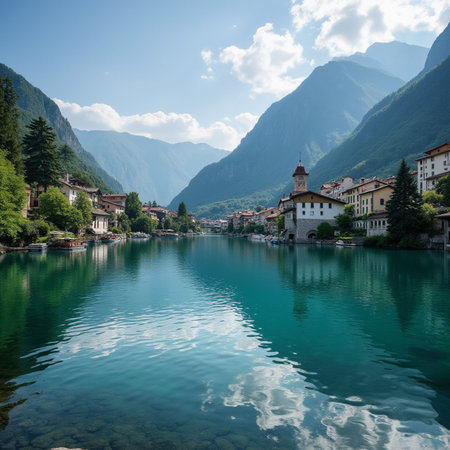 View of the village of Hallstatt on the Swiss alpsの素材