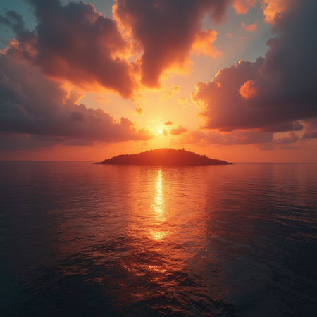 Beautiful sunset over the sea. Nature composition. 3d renderの素材