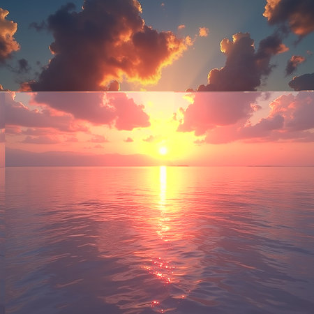 Beautiful seascape. Sunset over the sea. 3d renderの素材