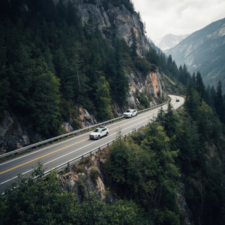 Highway in the mountains. View from above. Beautiful landscape.の素材