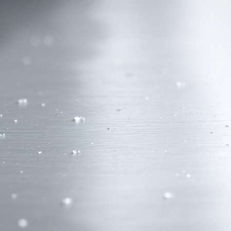 Water drops on a metal surface. Shallow depth of field.の素材