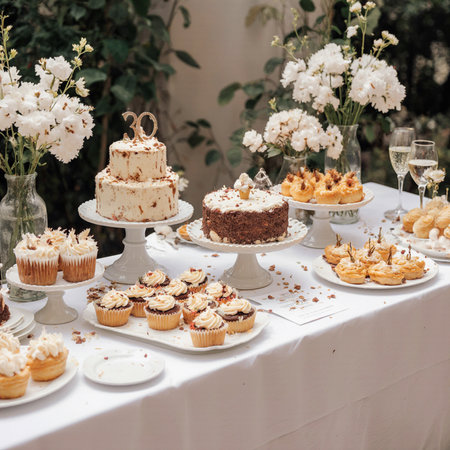 Catering wedding buffet with desserts, cupcakes and other sweetsの素材
