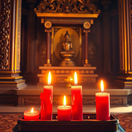 Burning candles in the church. Religion concept. Selective focus.の素材