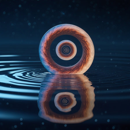 Spiral in water with reflection. 3D illustration. Abstract background.の素材
