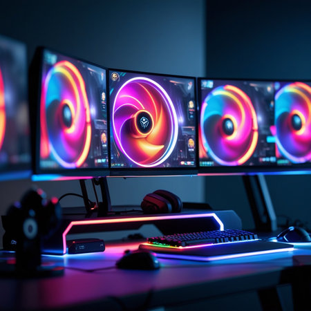 Computer monitors with RGB and CMYK colors. 3D Renderingの素材