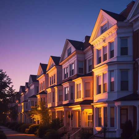 Row of old houses in the evening, Washington DC, USA.の素材