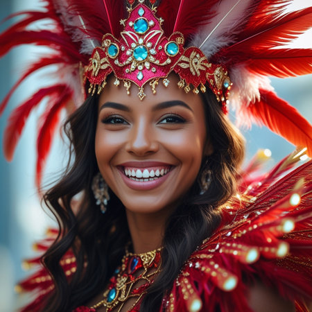Portrait of a beautiful young woman wearing a carnival costume.の素材