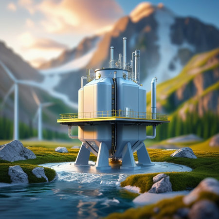 3d rendering of a petrochemical platform in the middle of natureの素材