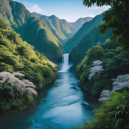 Waterfall in the mountains of South Island, New Zealand. Beautiful nature landscape.の素材