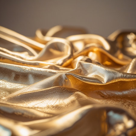 close up of golden satin fabric - soft focus and vintage filterの素材