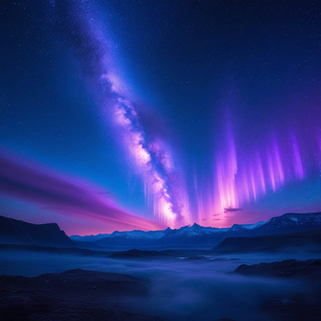 Aurora borealis in the night sky, Iceland, Europeの素材