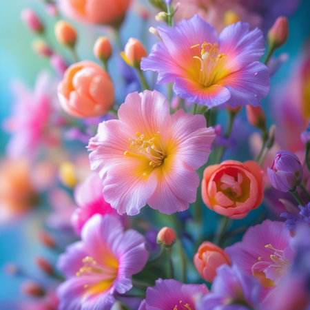 Beautiful bouquet of pink freesia flowers close-upの素材