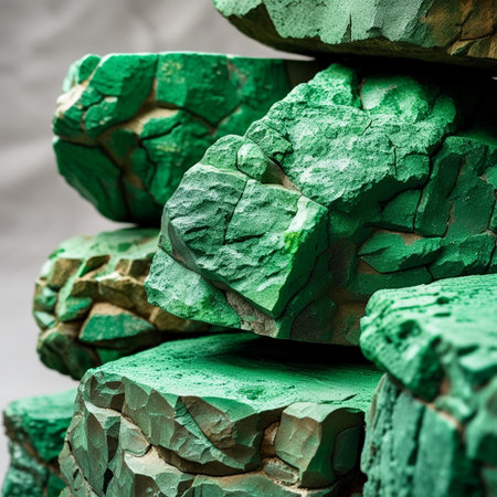 Close-up view of a pile of green stones in a pileの素材