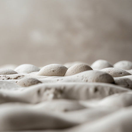 White pebbles on a beige background. Selective focus.の素材