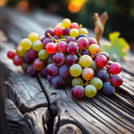 Bunch of grapes on a wooden table. Selective focus.の素材