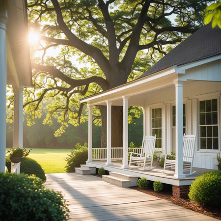 White gazebo in the garden with sun flare. 3d renderingの素材