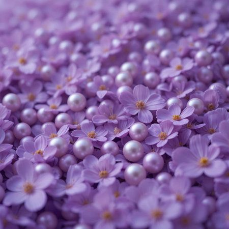 beautiful background with pink flowers and pearls, close-upの素材