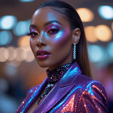 Fashion shot of a beautiful woman with bright make-up.の素材