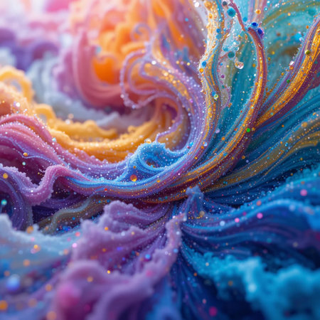 Abstract background of glittering multicolored paint in the form of wavesの素材
