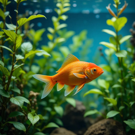 Beautiful goldfish swimming in the aquarium. Underwater world.の素材