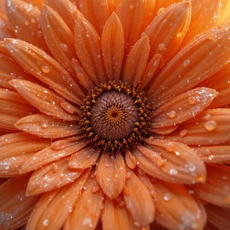 Orange gerbera flower with water drops close-up macro photographyの素材