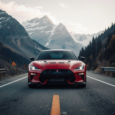 Car on the road in the mountains. The concept of travel by car.の素材