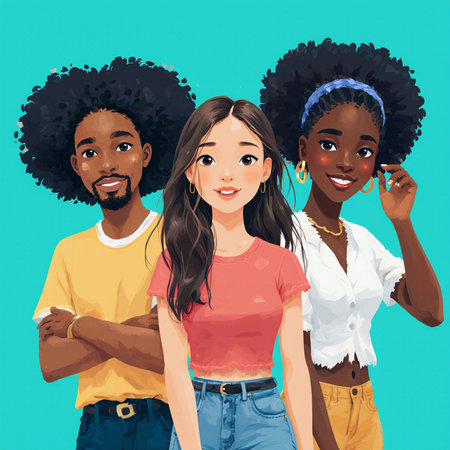 Group of African-American women and men. Vector illustration.の素材